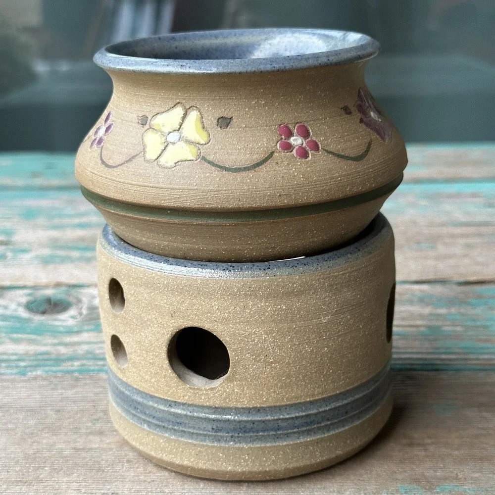 Ballard Candle Holder Pottery Stoneware Diffuser 5.5 Inch Warm Wax Floral Signed